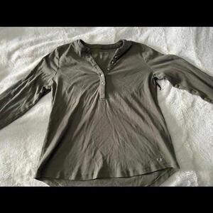 Calvin Klein Long Sleeve Henley Top - Olive Green, Size Small